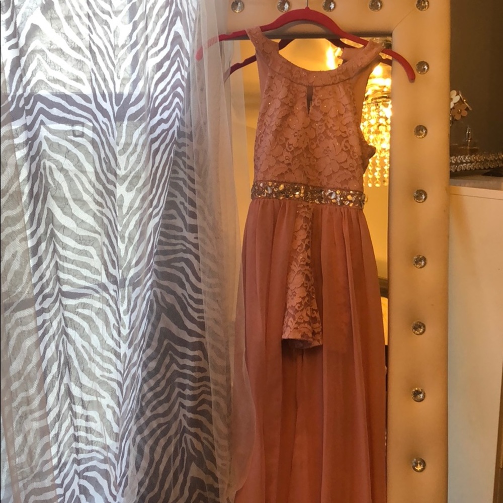 Girls Pink Lace Romper Maxi Dress